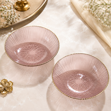 Pink Glass Serving Bowls with Golden Rim- Set of 2