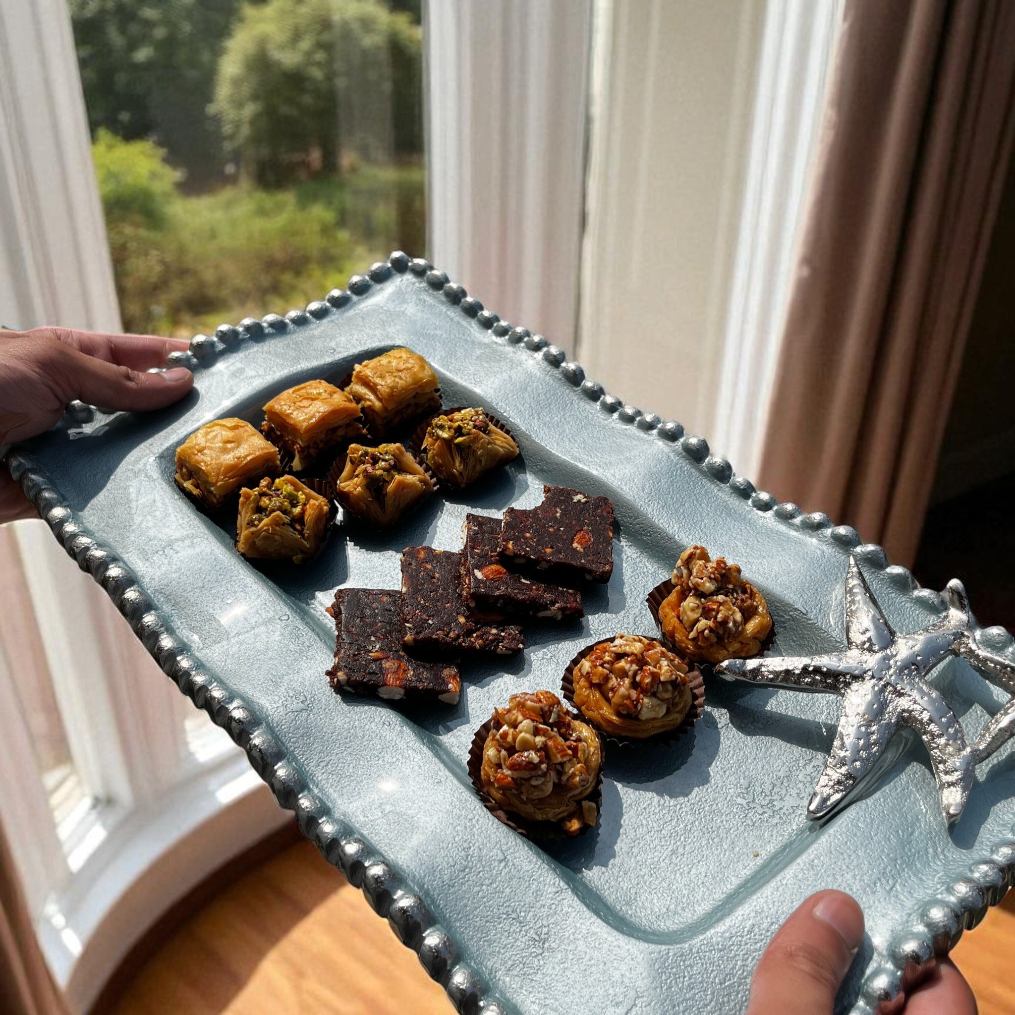 Starfish  Platter with Blue Enamel – Coastal Elegance for Your Table