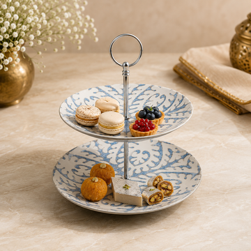 Indigo Porcelain 2-Tier Cake Stand