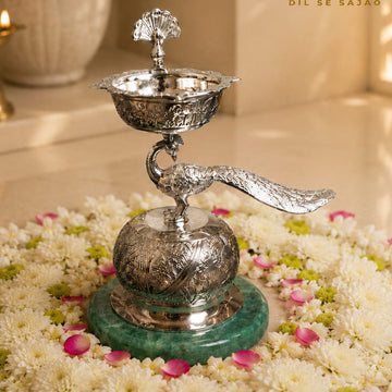 Divine Mayura  Brass Diya- silver