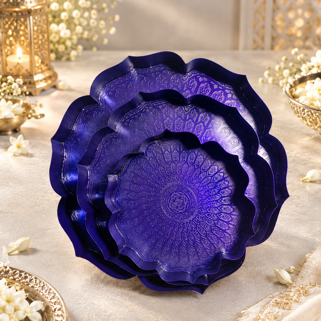 Iron Lotus-Shaped Urli Set | Decorative Floating Flower Bowl for Home & Festive Décor (Set of 3)