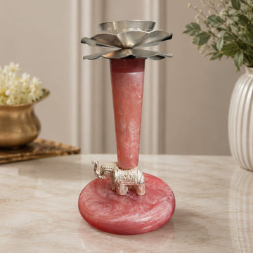 Pink Lotus Elephant Diya | Premium Brass & Resin Festive Decor | Divine Astitav