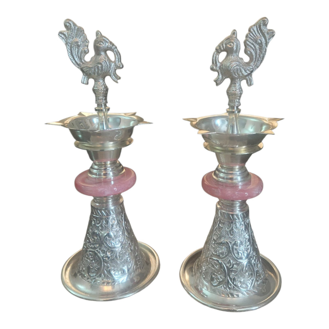 Brass Silver Plated  peacock Samai Lamp