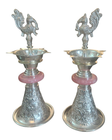 Brass Silver Plated  peacock Samai Lamp