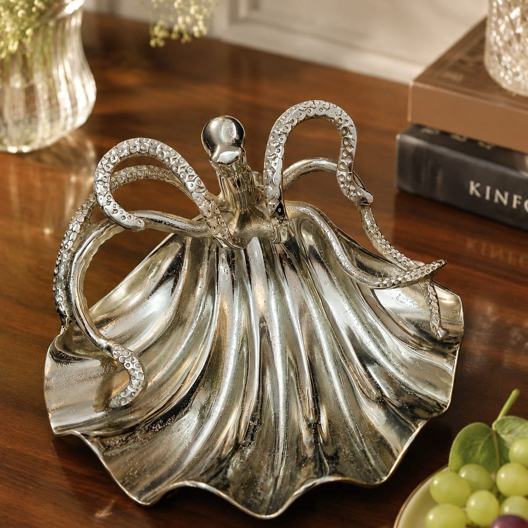 Silver Octopus Sculptural Serving Platter