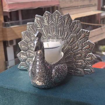 Peocock Tealight Candle Holder - (Silver)