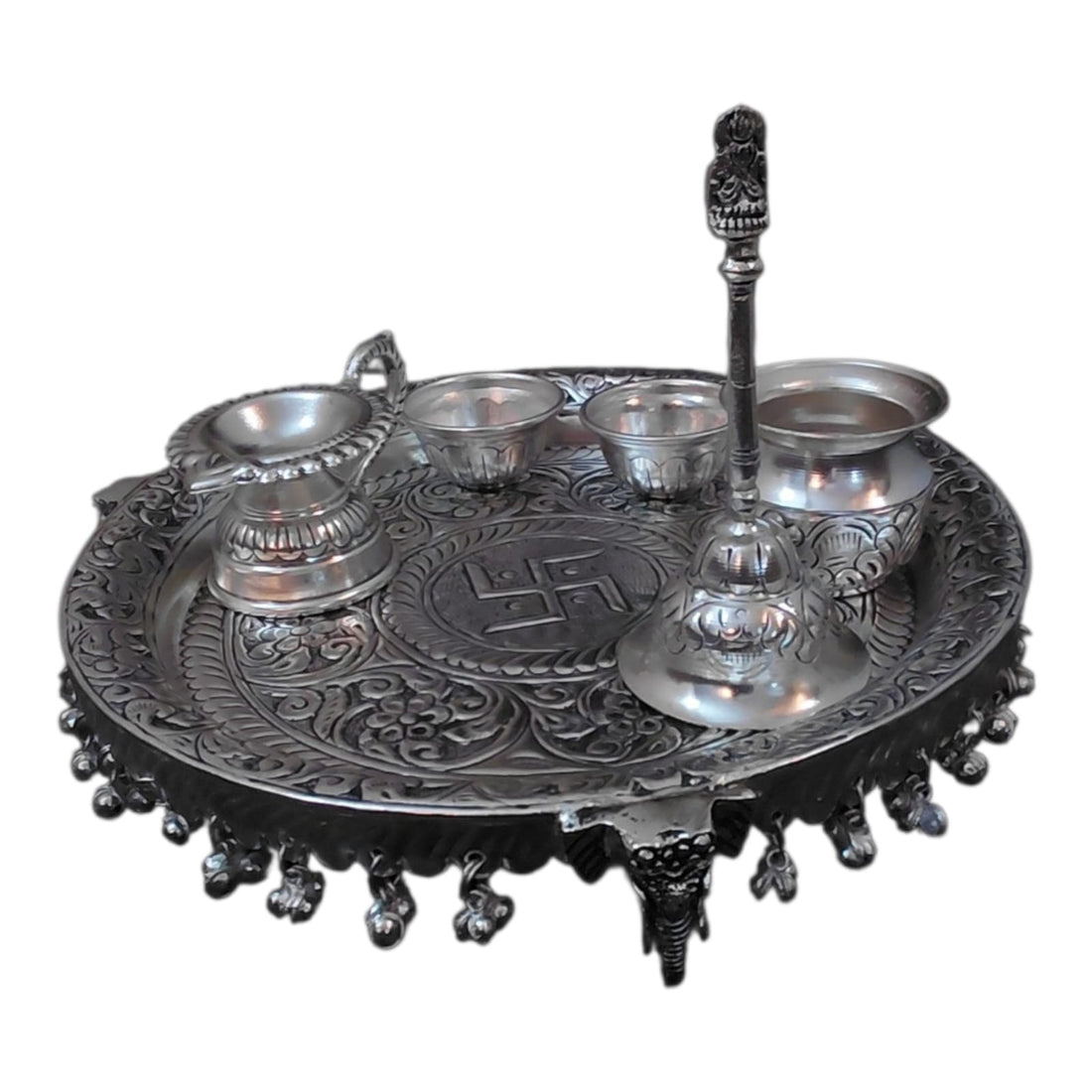 Brass Handcrafted Silver Pooja Thali Set - Divine Astitav