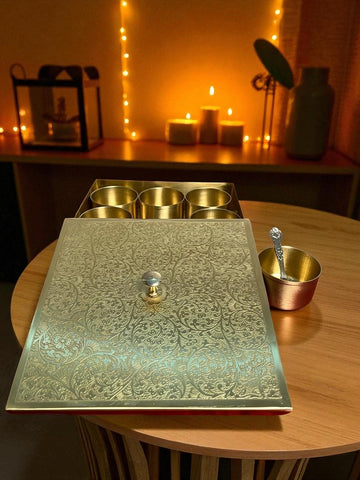 Brass Square Masala Box – A Blend of Tradition and Elegance