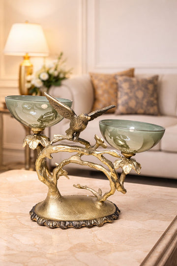 Golden Aviary Twin Bowl – Luxury Dual Bowl Decorative Serveware & Home Décor