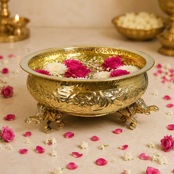 Golden  Decorative Brass Urli – 10 Inch