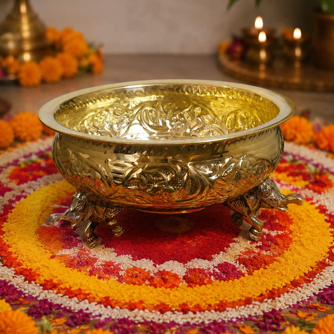 Golden  Decorative Brass Urli – 10 Inch