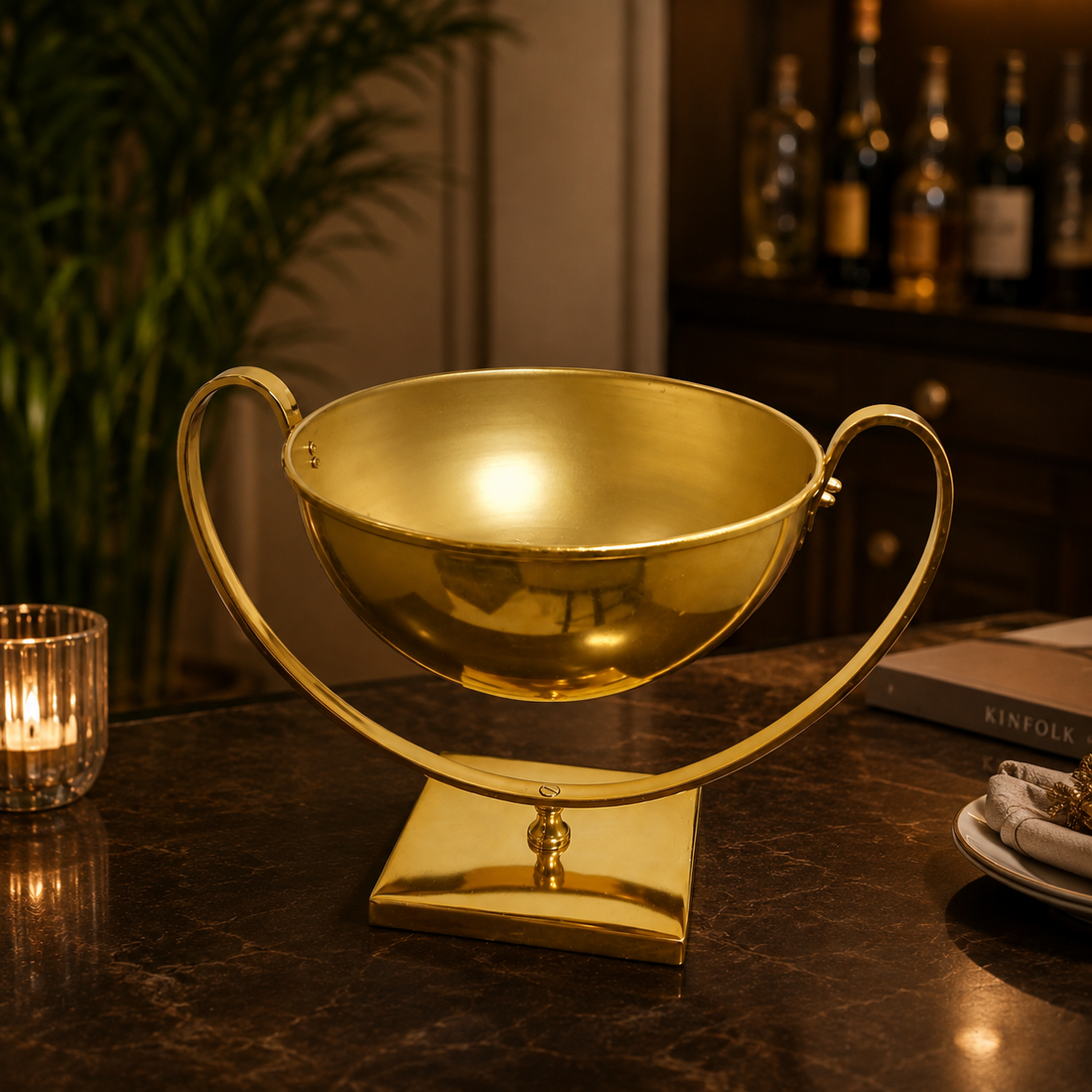 Gold Swivel Wine Chiller Bowl | Tilting Bar Cart Ice Bucket