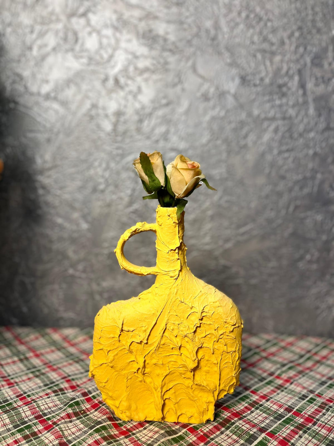 yellow textured ceremic flower vase